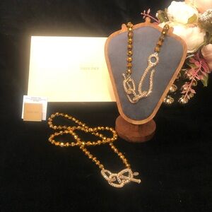 NIB Heidi Daus Gold and Amber Crystal Link Necklace Duo